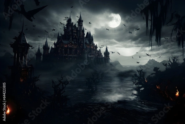 Obraz Spooky Halloween background with castle