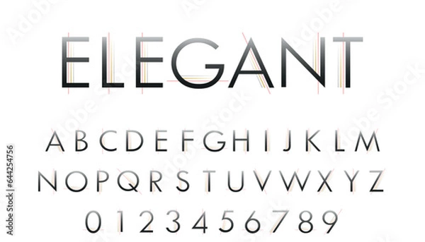Obraz modern font including uppercase letters and numbers, minimal typography with lines