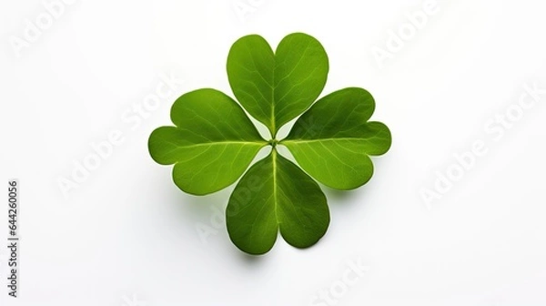 Fototapeta Image of one four-leaf green clover isolated on white background.