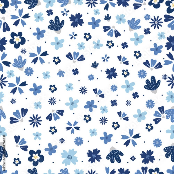 Fototapeta Beautiful seamless vintage floral pattern with flower and green leaves. Vector texture. Trend print for textiles and wallpaper on isolated white background.
