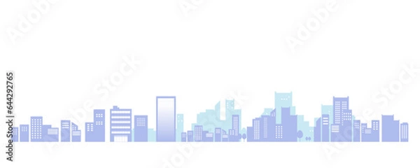 Fototapeta 朝の街並みのシルエットのイラスト素材　背景イラスト　都市景観