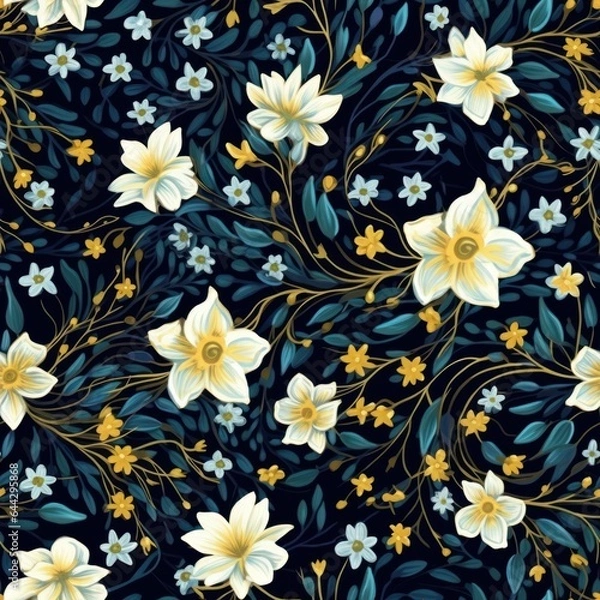 Fototapeta seamless pattern .flowers on a dark background.drawing for fabric, wallpaper or wrapping paper