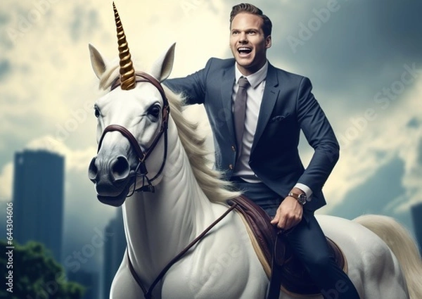 Fototapeta The mythical symbol of a unicorn used to represent a rare, highly valuable business opportunity, generative AI