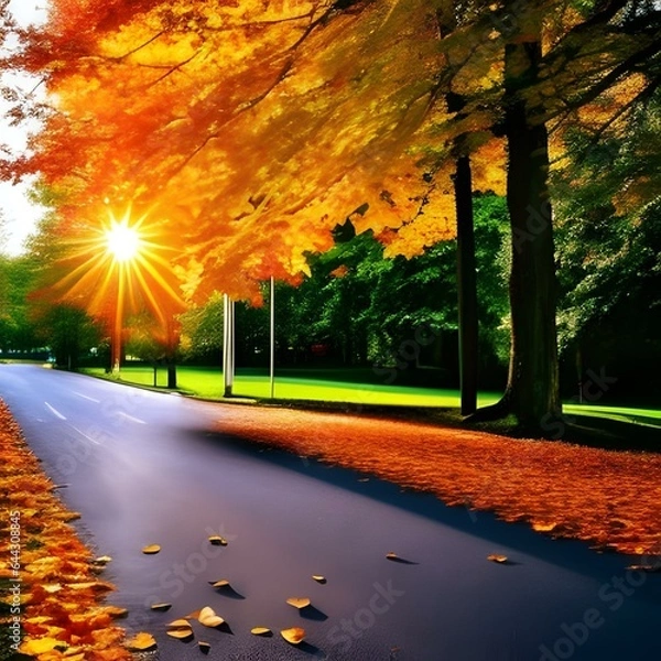 Obraz 街路樹 秋 紅葉 美しい 高彩度 P