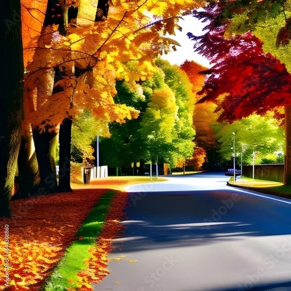 Obraz 街路樹 秋 紅葉 美しい 高彩度 K