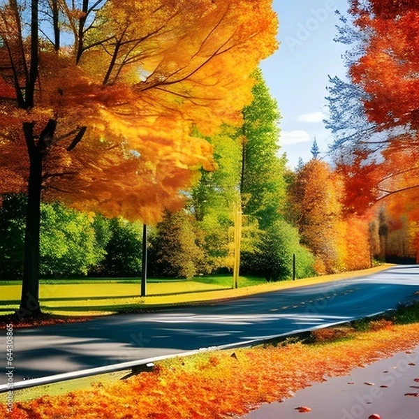 Obraz 街路樹 秋 紅葉 美しい 高彩度 H