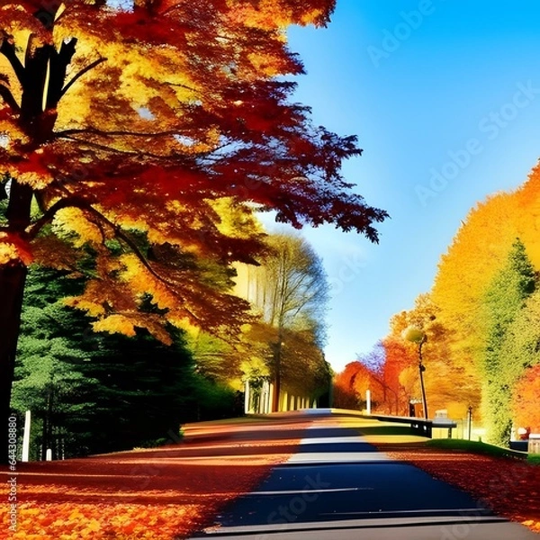 Obraz 街路樹 秋 紅葉 美しい 高彩度 D