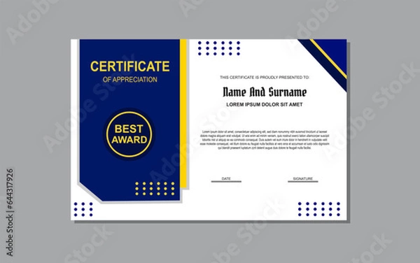 Obraz certificate template in blue color elegant style for award.
