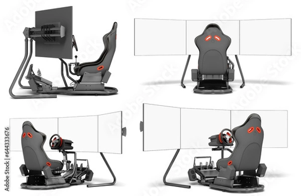 Fototapeta Set of modern car game simulator  3d render on white