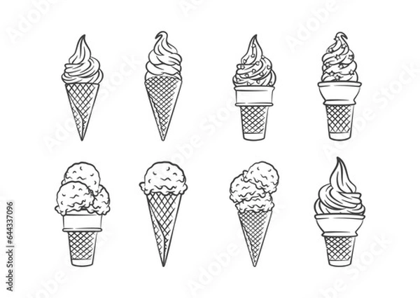 Obraz Ice cream cone collection line art sketch illustration