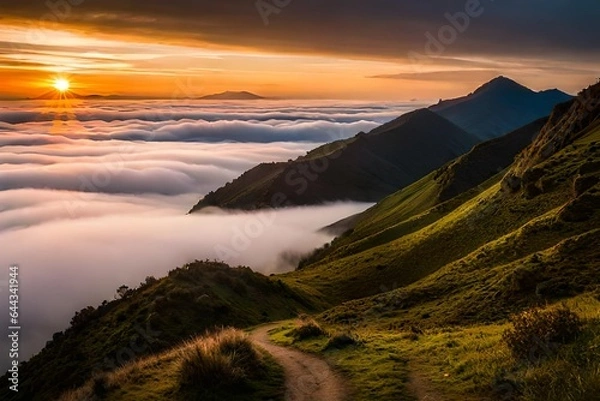 Obraz beautiful sunset over the mountains generated by ai