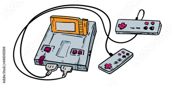 Fototapeta 90s Game Console Hand Drawn Sketch Vintage Style