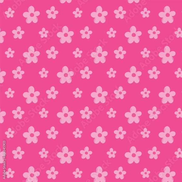Fototapeta Vector seamless pattern with flowers and barbicore print. Pink pattern with a flower.