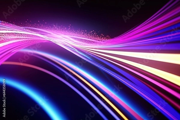 Fototapeta abstract futuristic background with pink blue glowing neon moving high speed wave lines and bokeh lights. Data transfer concept Fantastic wallpaper