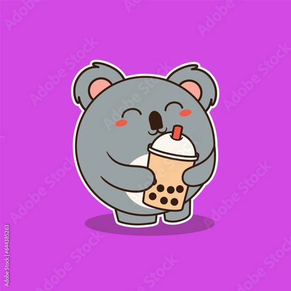 Obraz Cute Koala Hugging Bubble Tea Vector Illustration