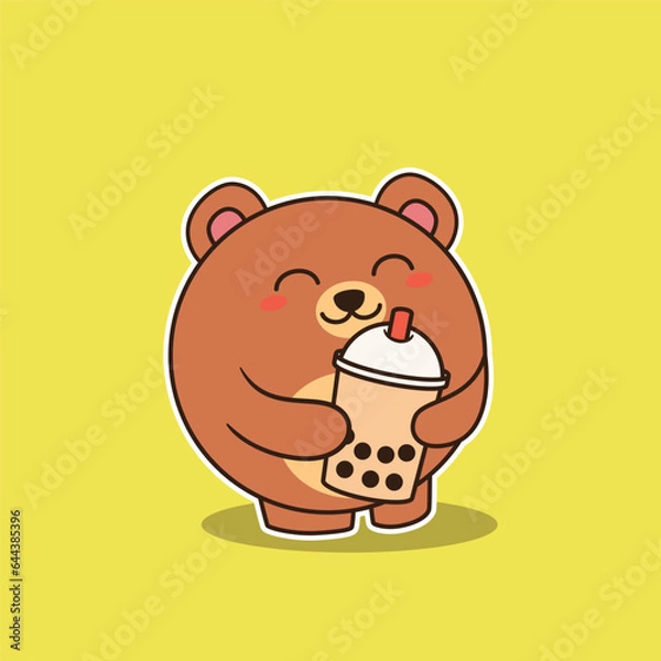 Obraz Cute Bear Hugging Bubble Tea Vector Illustration