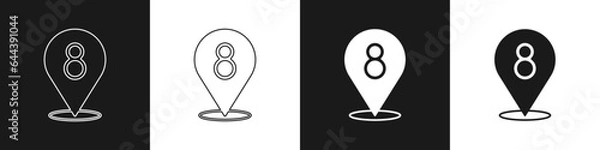 Fototapeta Set 8 March icon isolated on black and white background. International Happy Women Day. Vector