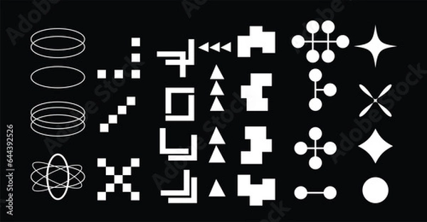Fototapeta Vector Graphic Assets Set. Bold modern Shapes for Posters Template, flyers, clothes, social media, graphic design, sticker, In Y2k style, Futuristic, Anti-design, Digital Collage, Retro Futurist.