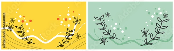 Fototapeta Idea of green eco friendly banner. Set of vector illustrations. Clean style backgrounds
