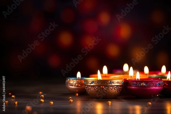 Fototapeta Happy Diwali background shubh Deepavali festival banner with text space 