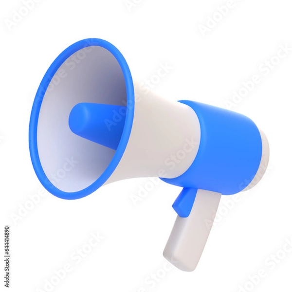 Fototapeta Cartoon megaphone isolated on white background. Loudspeaker or bullhorn in minimal style. 3D render illustration