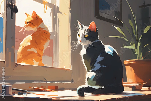 Fototapeta Draw me a drawing cat.
Generative AI