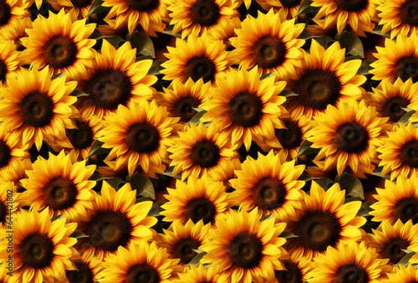 Fototapeta Vibrant Sunflower Rows. Seamless Repeatable Background.
