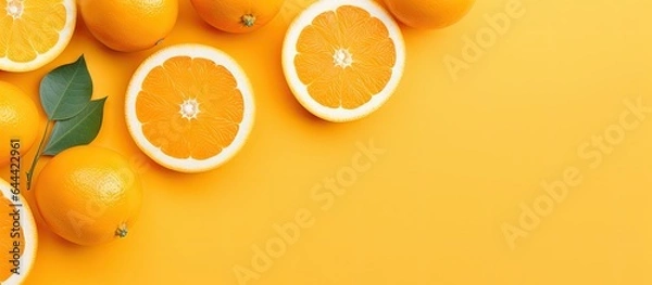 Fototapeta Oranges ready to eat on isolated pastel background Copy space
