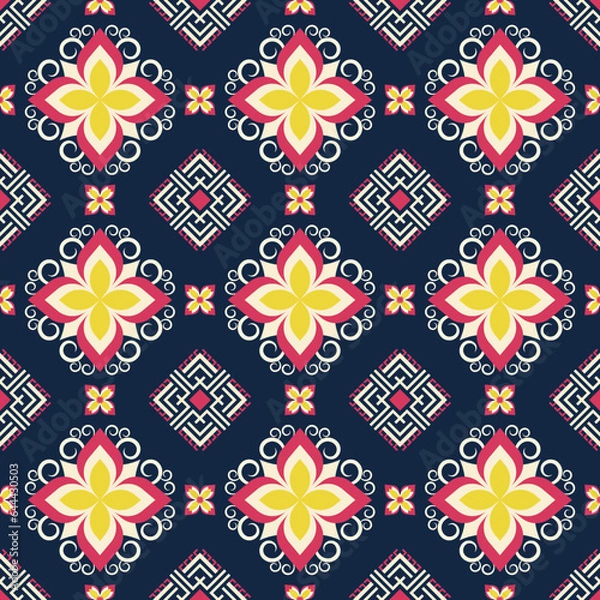 Fototapeta Geometric ethnic pattern seamless flower color. seamless pattern. Design for fabric,curtain,background,carpet,wallpaper,clothing,wrapping,Batik,mandalas,fabric,Vector illustration. pattern style.