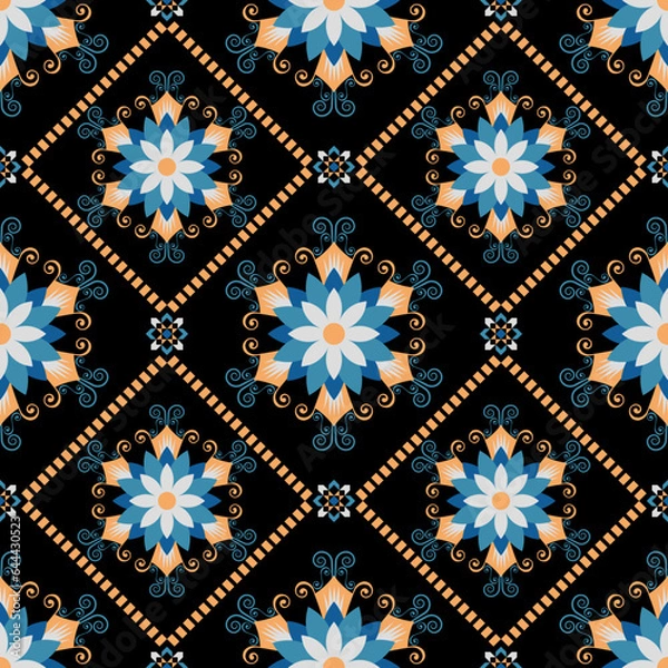 Fototapeta Geometric ethnic pattern seamless flower color. seamless pattern. Design for fabric,curtain,background,carpet,wallpaper,clothing,wrapping,Batik,mandalas,fabric,Vector illustration. pattern style.