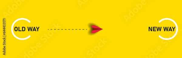 Fototapeta Red paper airplane flying old way new way. New Idea concept. business life change concept. Different thinking, Business leader, personality development idea concept.