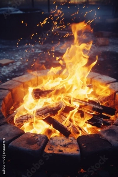 Fototapeta an open fire pit with a sparks