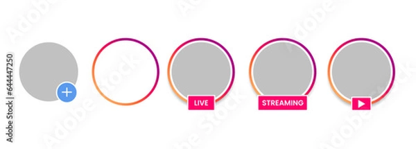 Fototapeta Live stream, new story badge vector set. Isolated empty live buttons on white background.