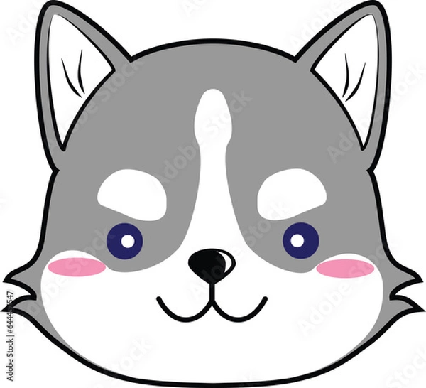 Fototapeta cute element or icon of happy puppy russian husky head vector illustration