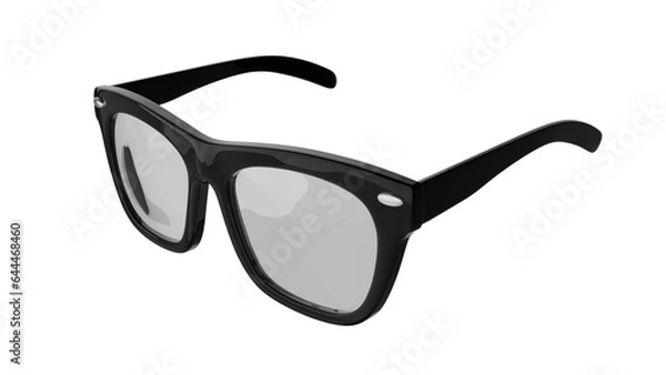 Fototapeta Black frame eyeglasses in right angle isolated on transparent and white background. Glasses concept. 3D render