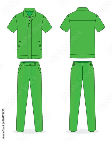 Fototapeta Green technician workshop uniform template on white background.Front and back view, vector file