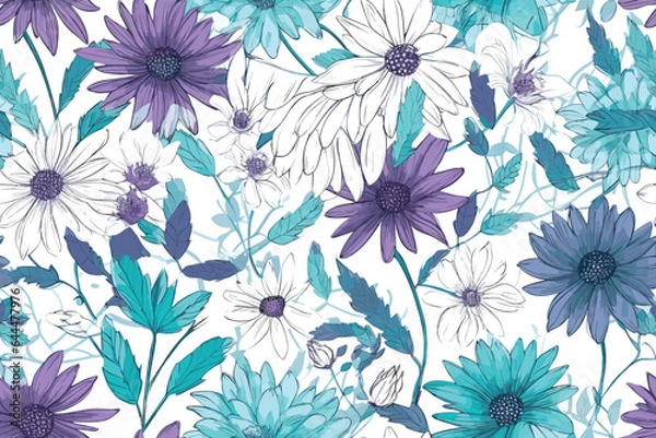 Fototapeta Field flowers. vector seamless pattern with cornflowers.