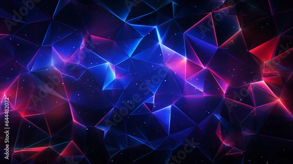 Fototapeta Vibrant 3D Polygon Texture with Neon Glow Lines - Contemporary Art