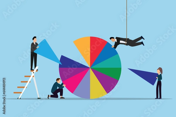 Fototapeta Company shareholder, investor or owner who hold percentage or company share assets 2d vector illustration concept for banner, website, landing page, flyer, etc