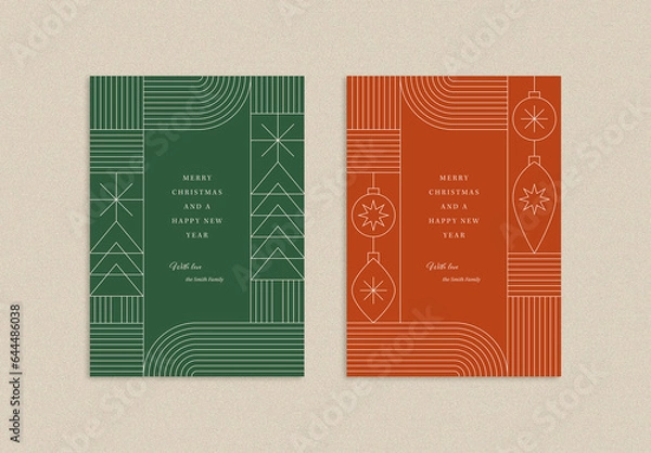 Obraz Christmas Card Layouts with Festive Illustrations