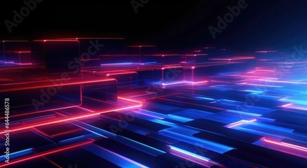 Fototapeta abstract futuristic neon background with glowing ascending lines. Fantastic wallpaper