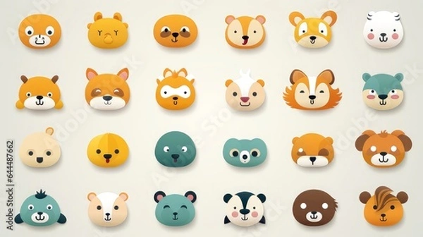 Obraz Set of cartoon faces expressions, face emojis, stickers, emoticons, cartoon funny mascot characters face set