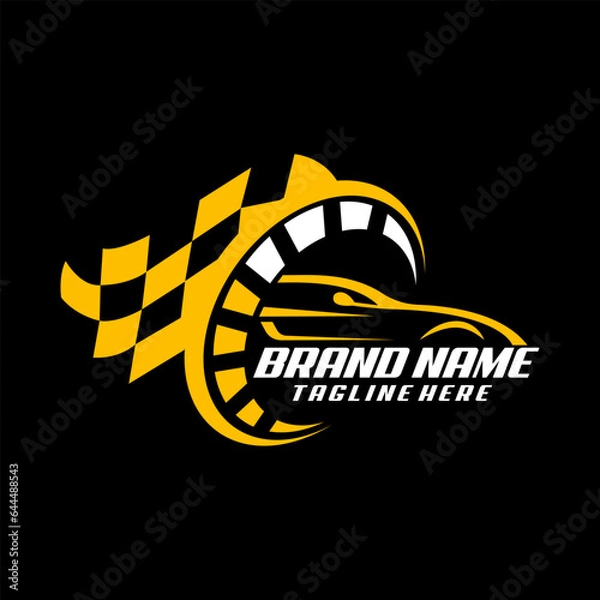 Fototapeta automotive speed meter car flag racing logo design vector