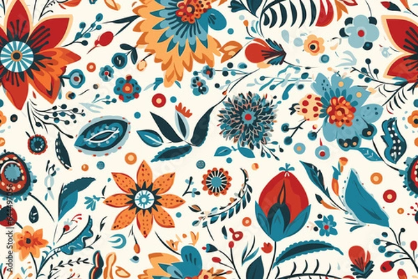 Fototapeta Vector art painting illustration flower pattern. textile, ornamental, ornate, hand drawn, drapery, curl, watercolor, trendy, painting, repeat, fancy, elements, diverse, deco, stain