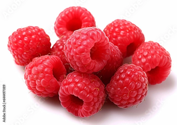 Fototapeta Raspberries on white.Macro.Healthy lifestyle.AI Generative.