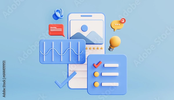 Obraz Mobile application development process. Application for social networks. SMM concept. 3d illustration.