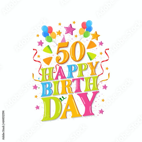 Fototapeta 50th happy birthday logo with balloons, vector design for birthday celebration, greeting card and invitation card.