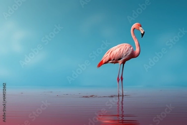Fototapeta flamingo, extreme minimalism, empty space. Generative AI.