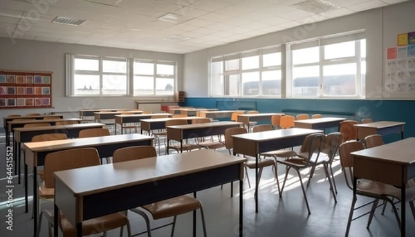 Fototapeta Exam examination room or hall set up ready for students to sit test