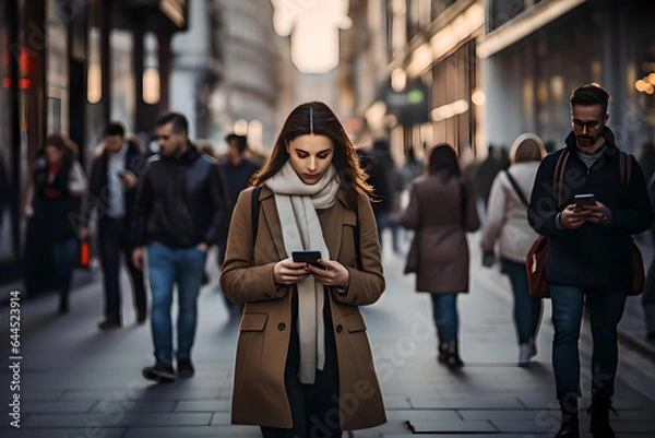 Obraz Random people walking on the street focussing on their phones.